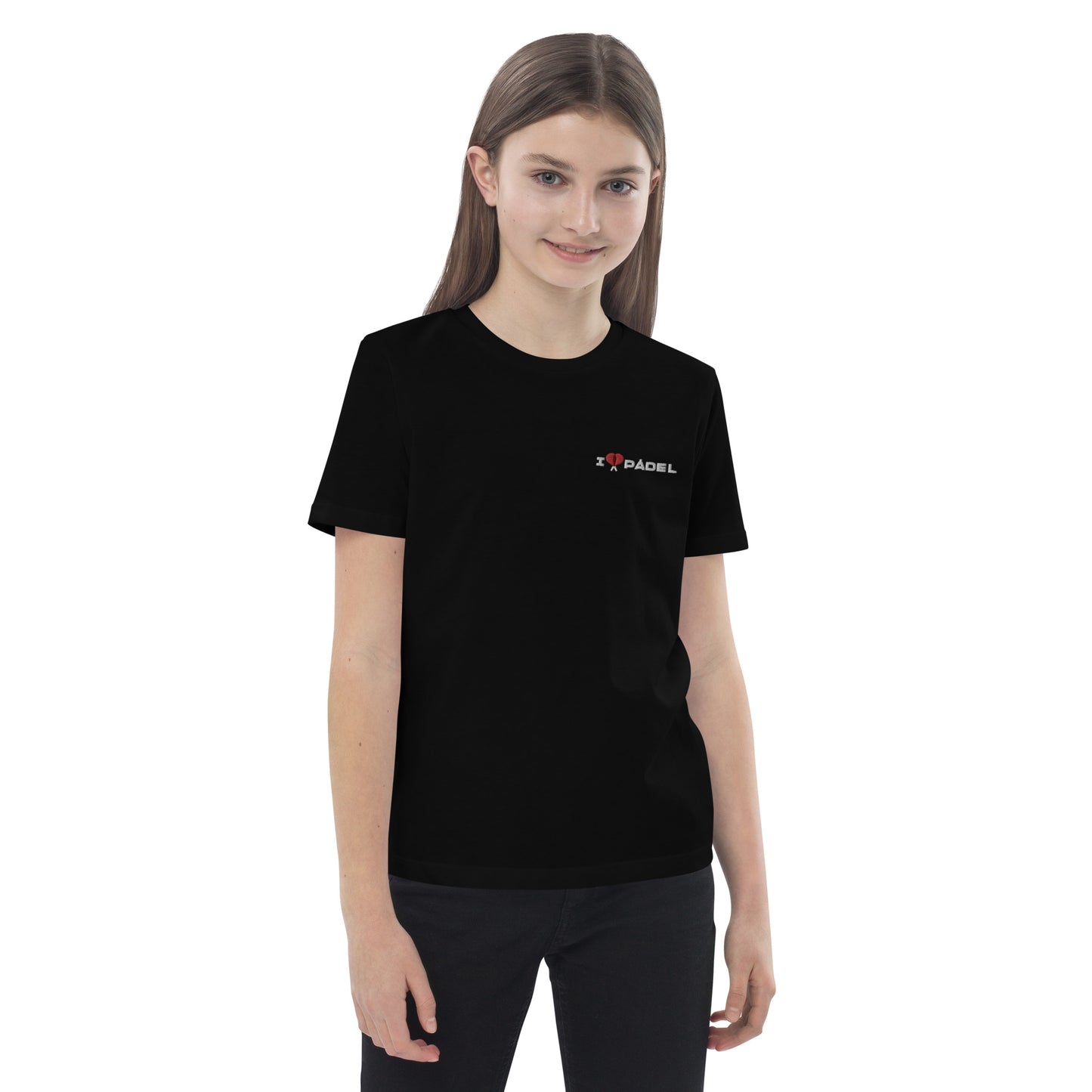 PAML17-Camiseta Negra Niña/Niño Corta I LOVE PÁDEL Bordado