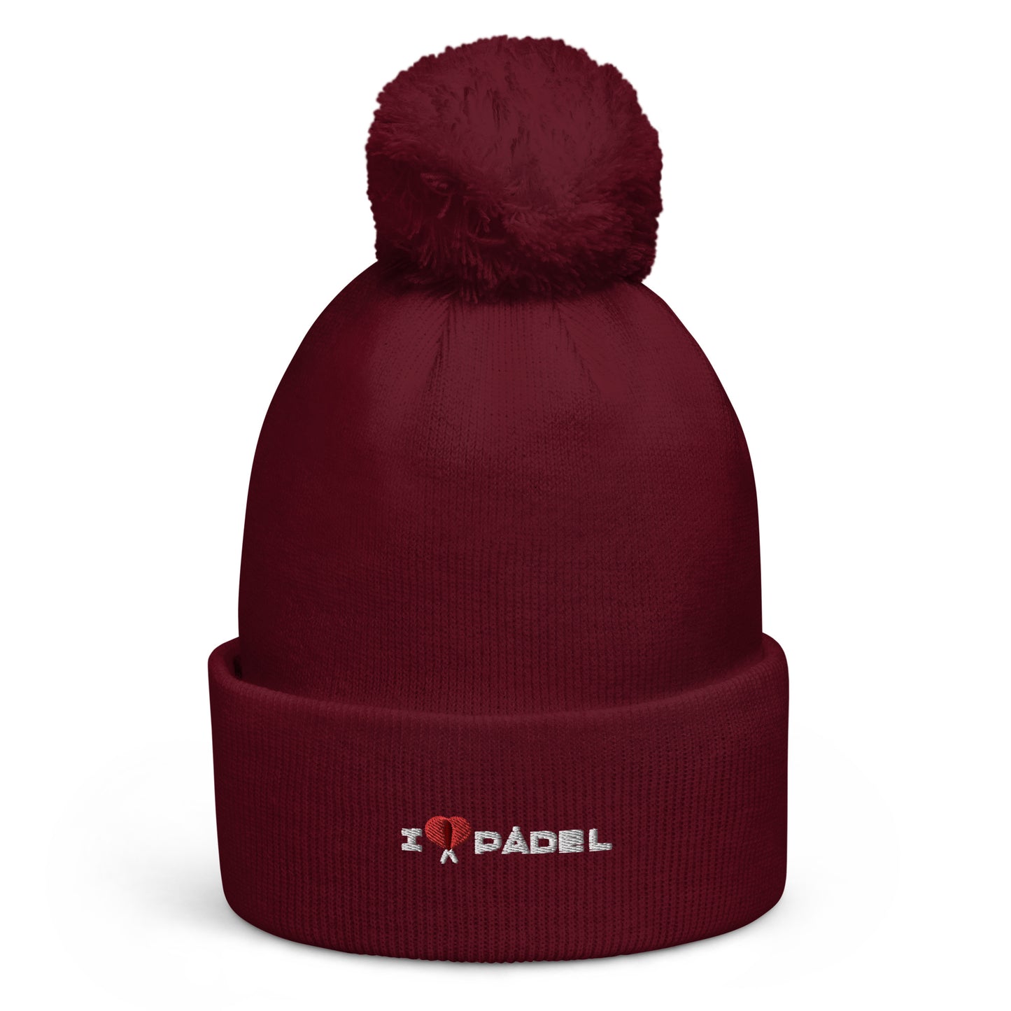 PAML21-Gorro Pompón I LOVE PÁDEL Bordado Negro/Burdeos