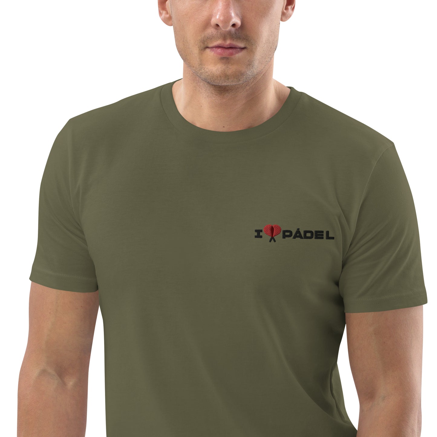 PAML14-Camiseta Caqui Corta Unisex I LOVE PÁDEL Bordado