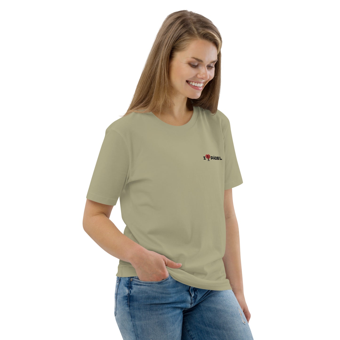 PAML14-Camiseta Caqui Corta Unisex I LOVE PÁDEL Bordado