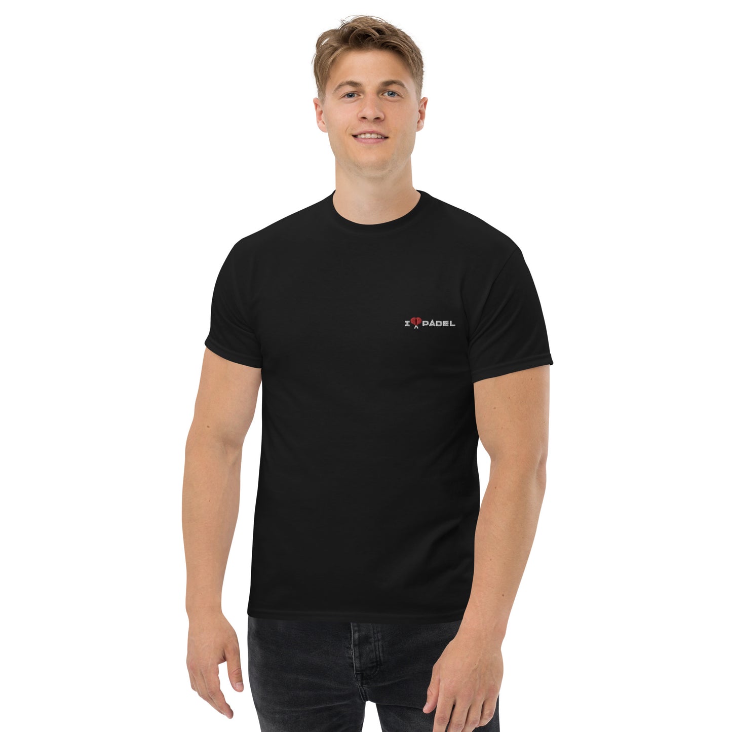 PAML12-Camiseta Negra Corta Hombre I LOVE PÁDEL Bordado