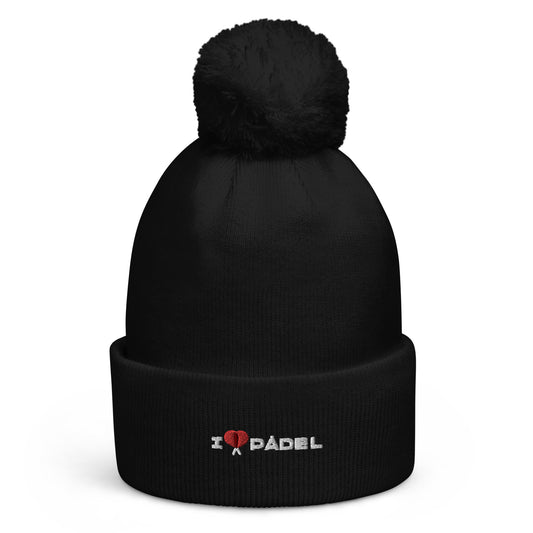 PAML21-Gorro Pompón I LOVE PÁDEL Bordado Negro/Burdeos