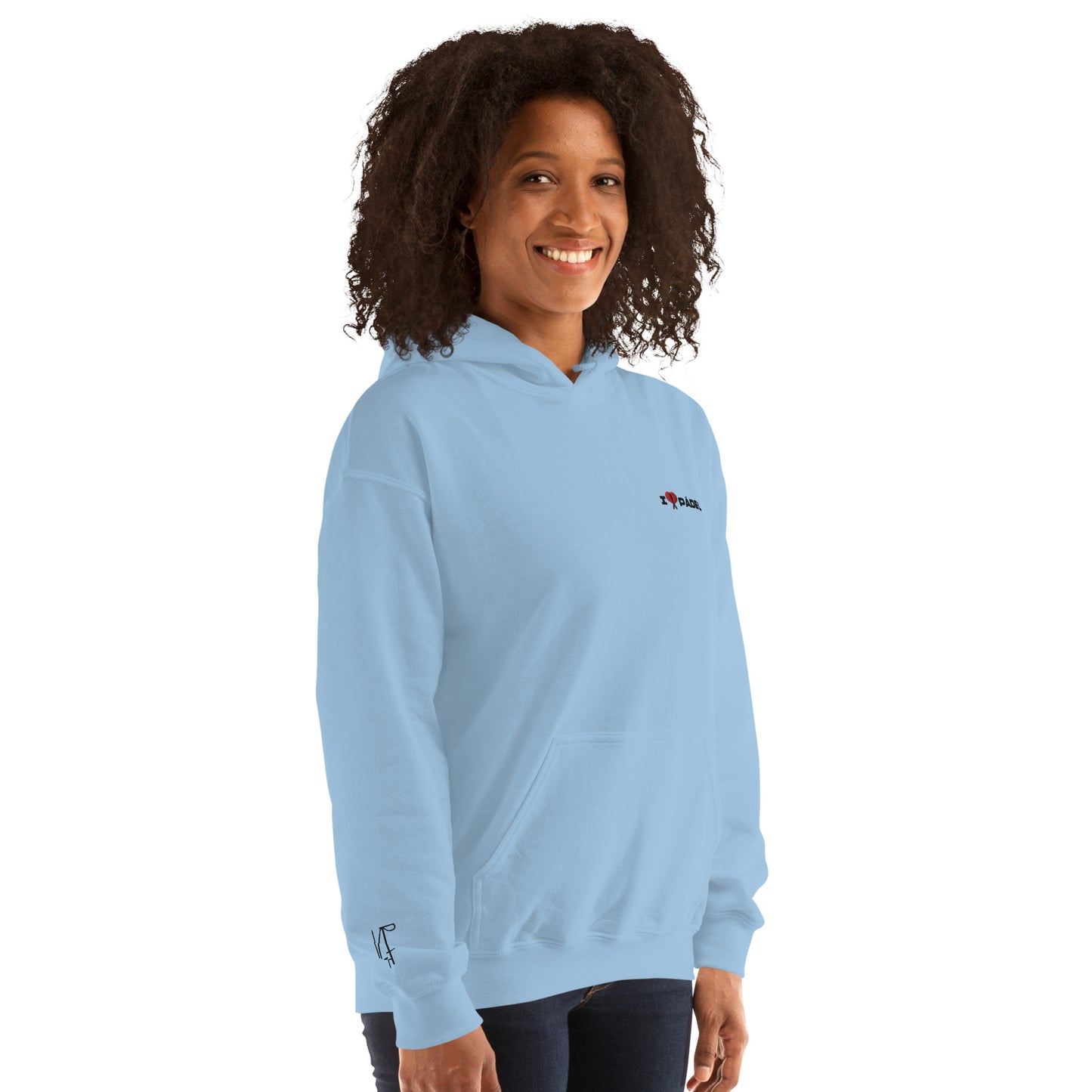 PAML25- Sudadera Capucha Unisex Azul/Rosa/Blanca I LOVE PÁDEL Bordado