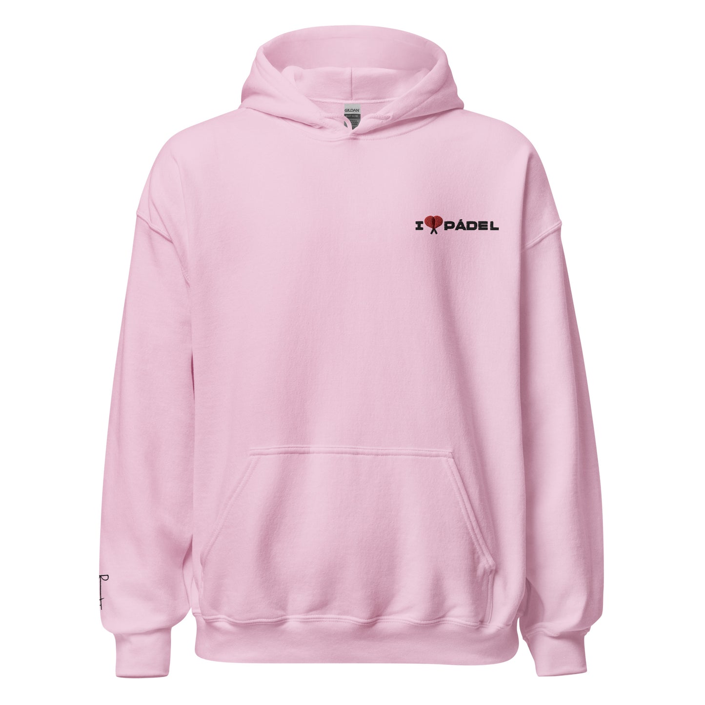 PAML25- Sudadera Capucha Unisex Azul/Rosa/Blanca I LOVE PÁDEL Bordado