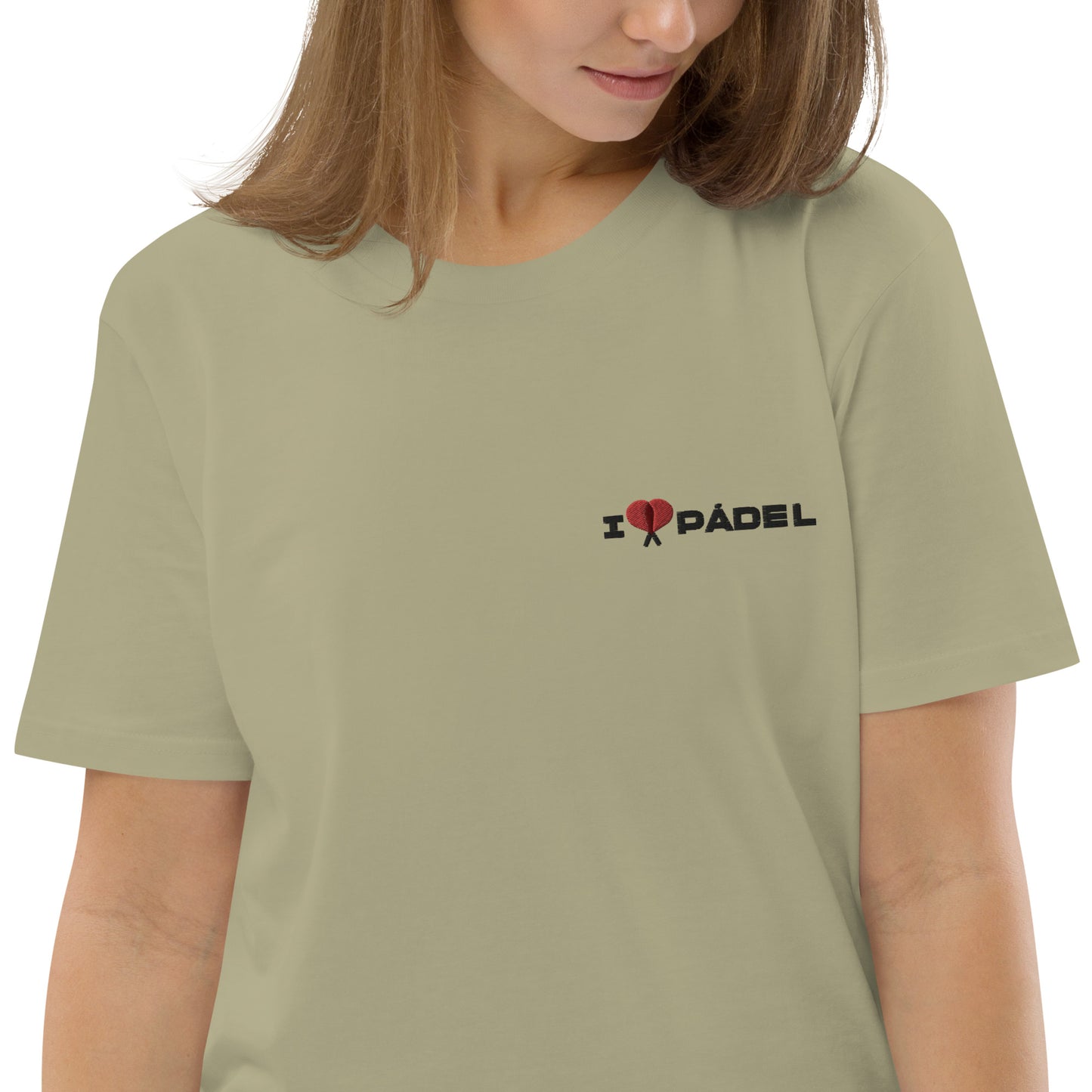 PAML14-Camiseta Caqui Corta Unisex I LOVE PÁDEL Bordado