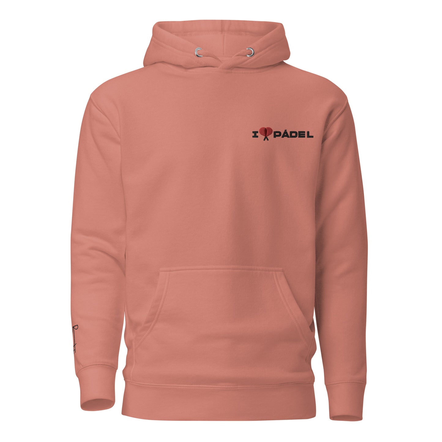 PAML23-Sudadera Capucha Unisex Premium Blanco/Salmón/Gris I LOVE PÁDEL Bordado