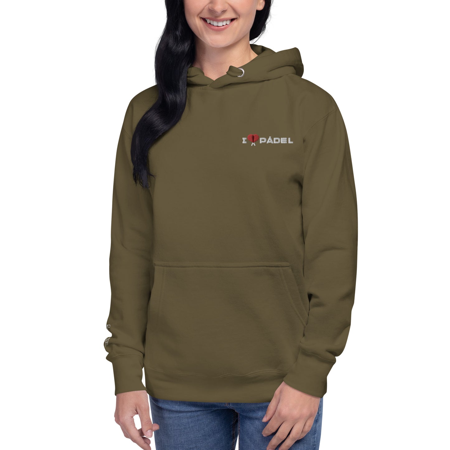 PAML22-Sudadera Capucha Unisex Negro/Verde I LOVE PÁDEL Bordado