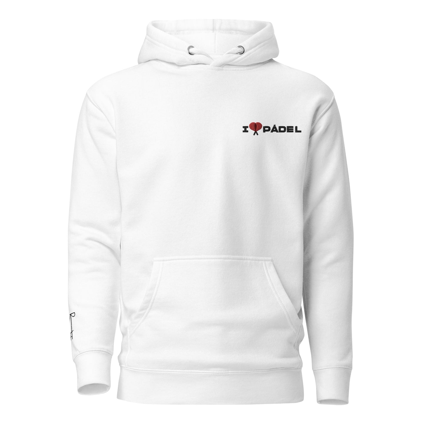 PAML23-Sudadera Capucha Unisex Premium Blanco/Salmón/Gris I LOVE PÁDEL Bordado