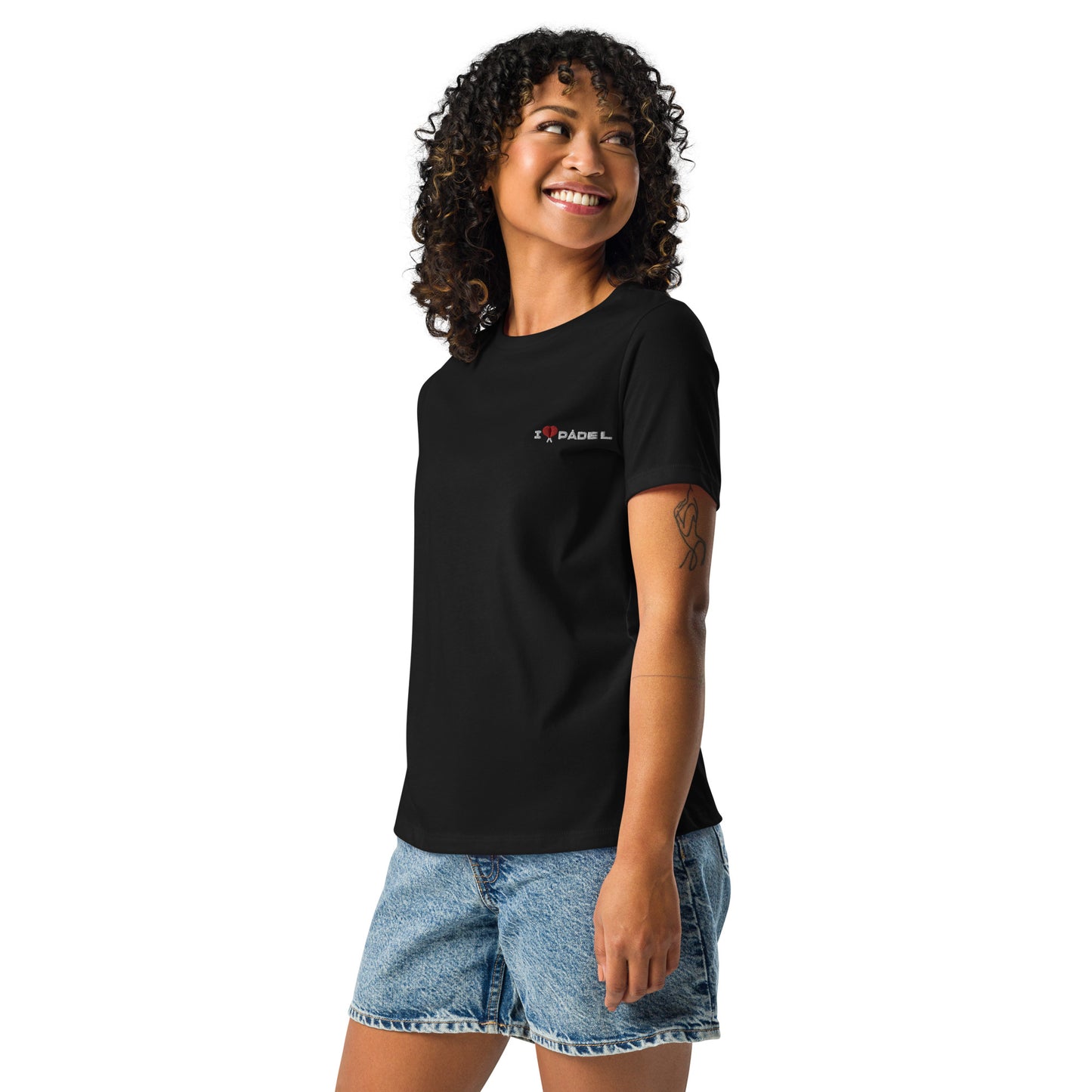 PAML13-Camiseta Negra Corta Mujer I LOVE PÁDEL Bordado